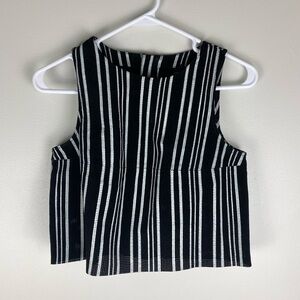 ASOS Black and White Striped Crop Top Leather Sleeveless Size 0